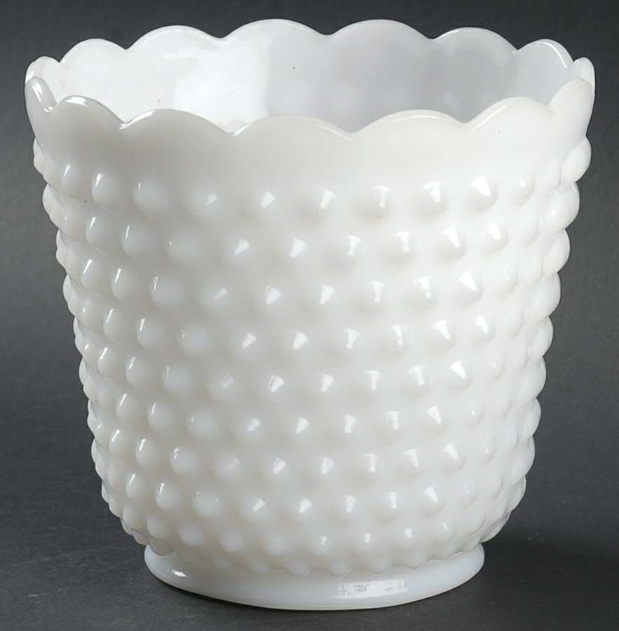 Hobnail Milk Glass Medium Footed Straight Jardiniere by Anchor Hocking-1