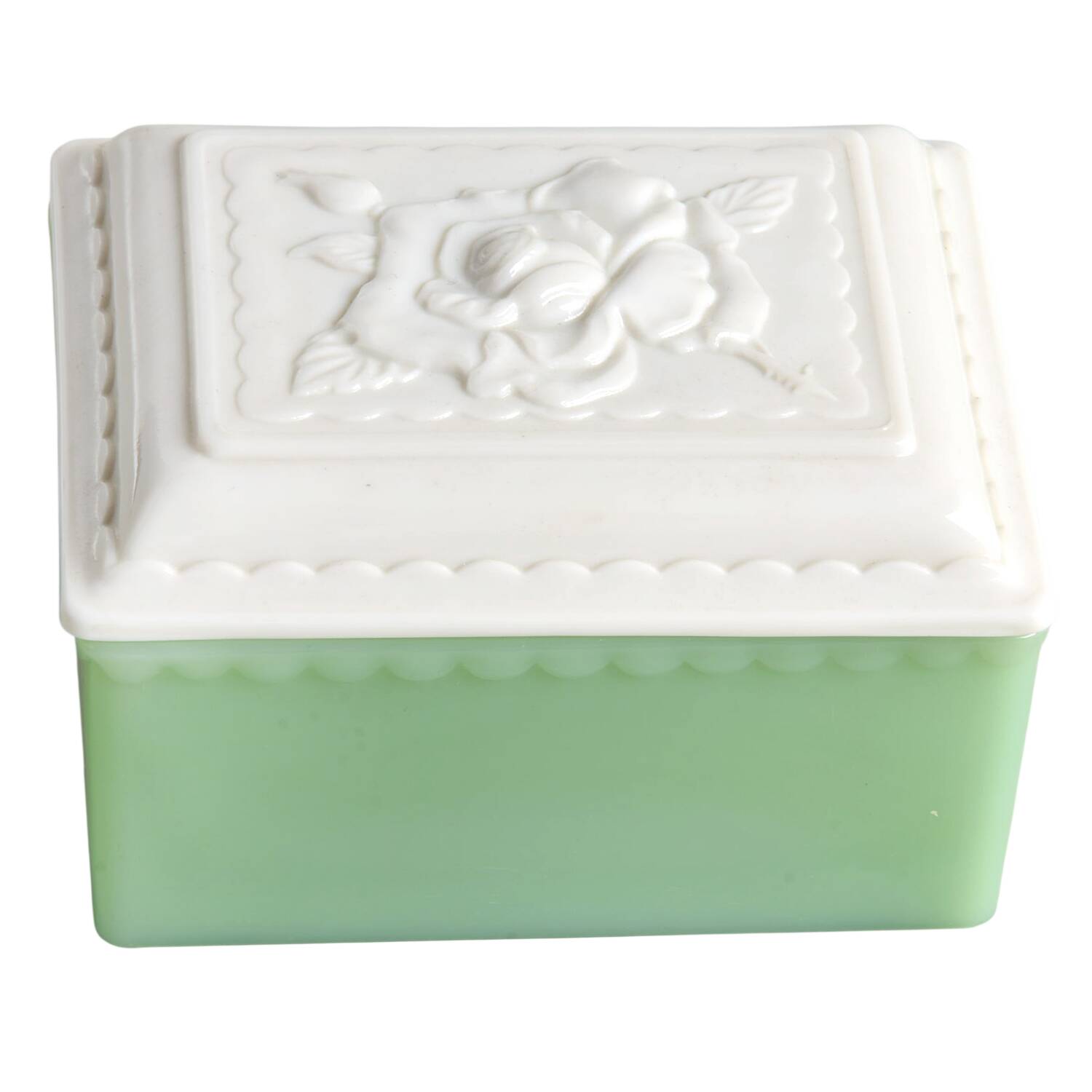 Jade Ite (Restaurant Ware, Older) Cigarette/Jewel Box with Lid by Anchor Hocking-1