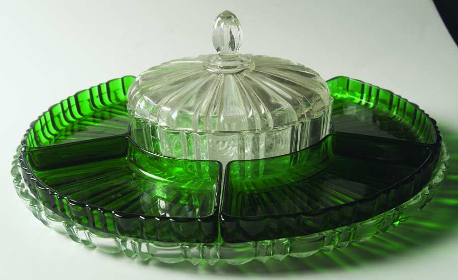 Old Cafe Clear 8 Piece Relish Set with Forest Green Inserts by Anchor Hocking-1
