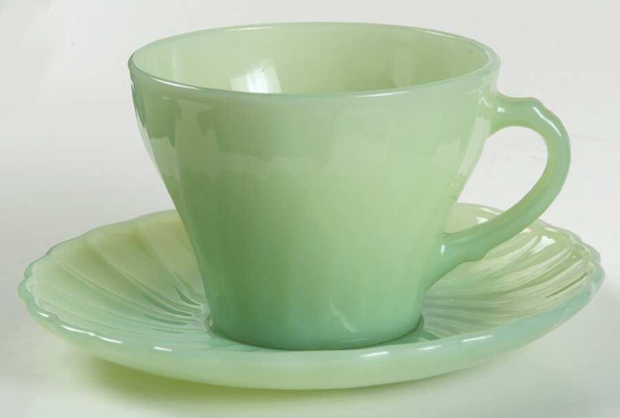 Swirl Jade Ite Shell Cup & Saucer Set by Anchor Hocking-1
