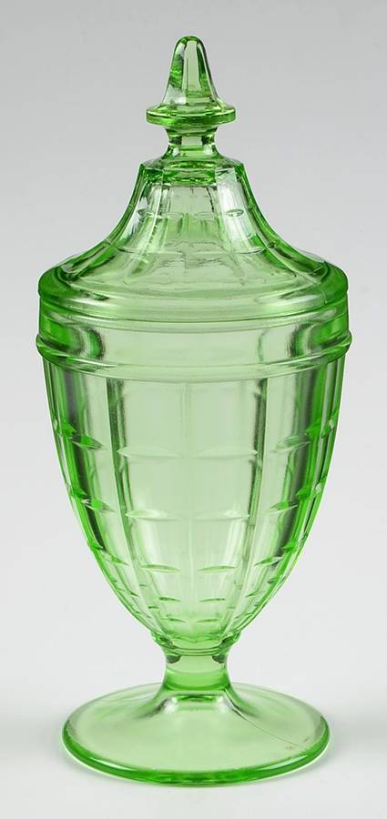 Colonial Block Green Footed Candy Dish & Lid by Hazel-Atlas-1