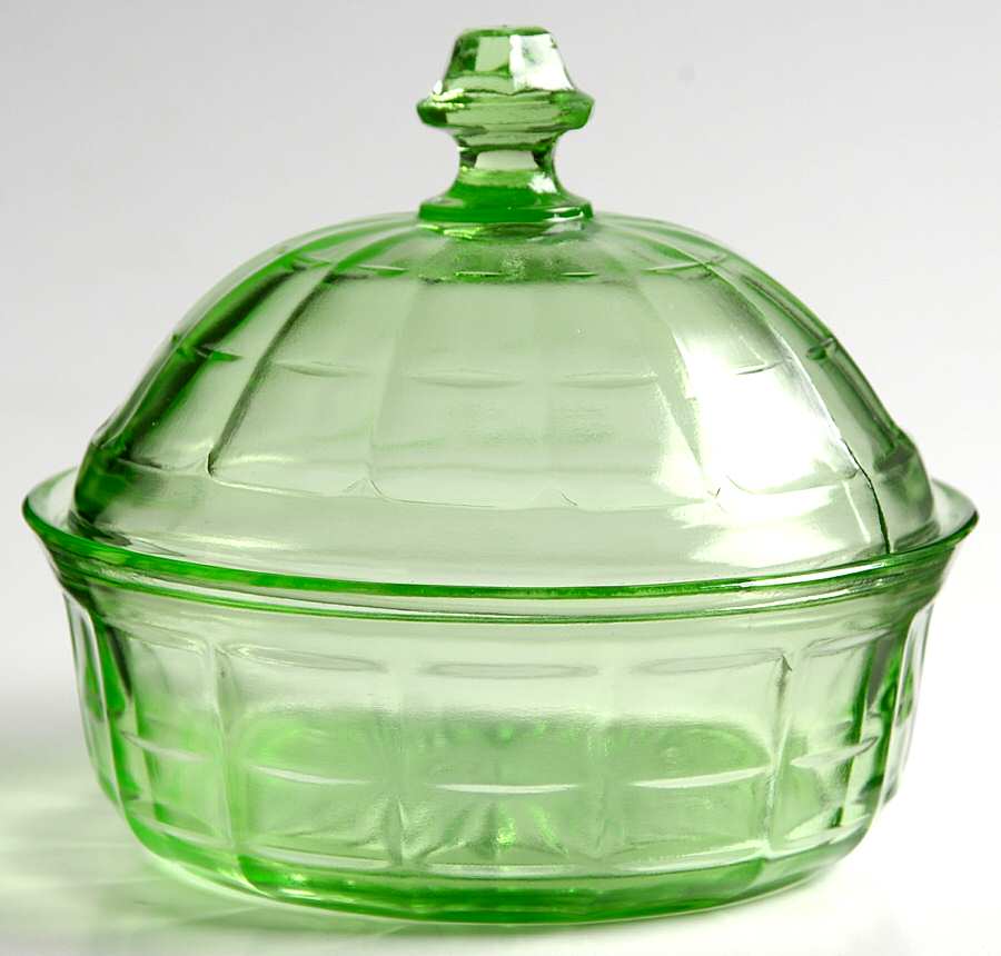 Colonial Block Green Butter Tub with Lid by Hazel-Atlas-1