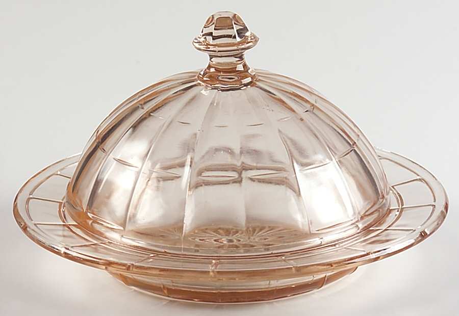 Colonial Block Pink Round Covered Butter by Hazel-Atlas-1