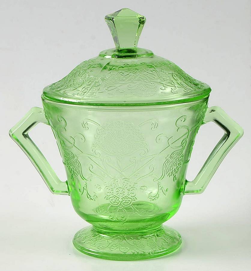 Florentine 2 Green Sugar Bowl & Lid by Hazel-Atlas-1