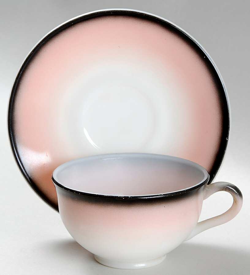 Informal (Pink & Charcoal) Cup & Saucer Set by Hazel-Atlas-1