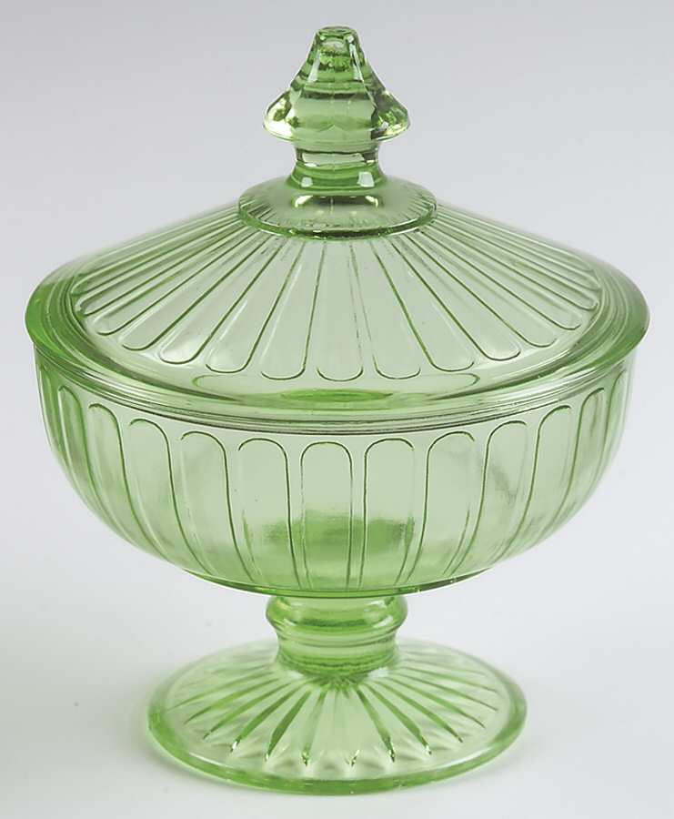 Ribbon Green Footed Candy Dish & Lid by Hazel-Atlas-1
