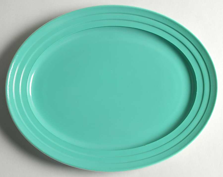 Moderntone Platonite Aqua 12" Oval Platter by Hazel-Atlas-1