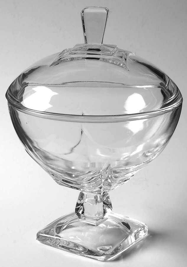 Colony Clear (Square) Footed Candy Dish & Lid by Hazel-Atlas-1