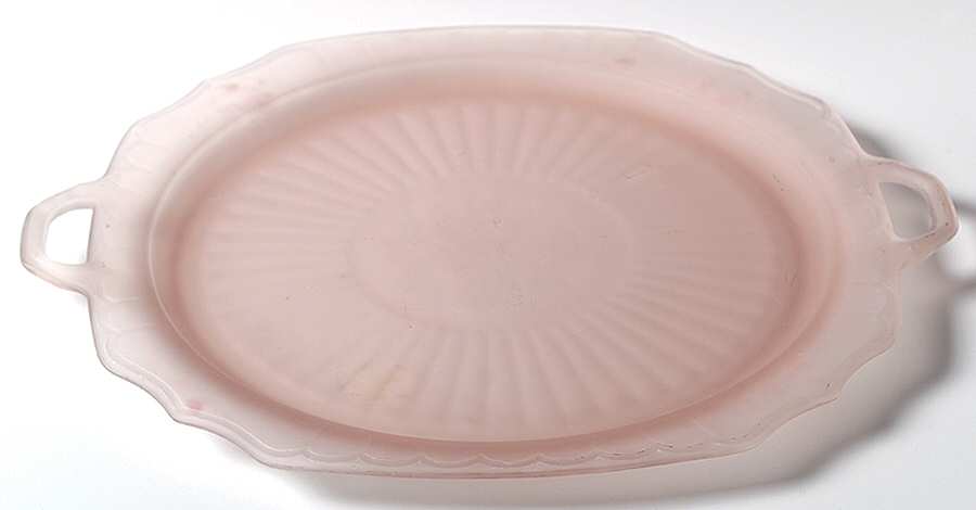 Mayfair Pink Frosted Handled Cake Plate by Anchor Hocking-1