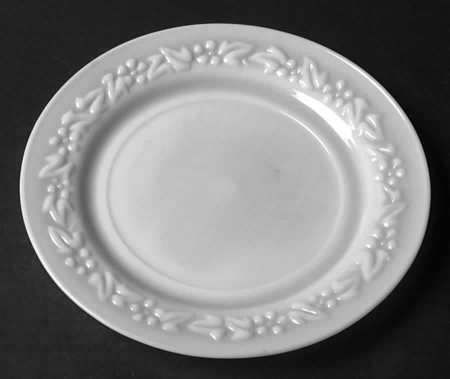 Embossed Floral Milk Glass Dinner Plate by Hazel-Atlas-1