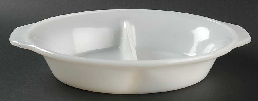 Anchorwhite (Milk White) Divided Oval Vegetable Bowl by Anchor Hocking-1