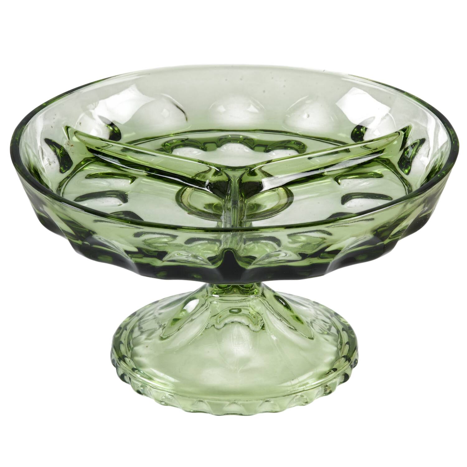 Reflection Green 8" Footed Round 3 Part Relish by Hazel-Atlas-1