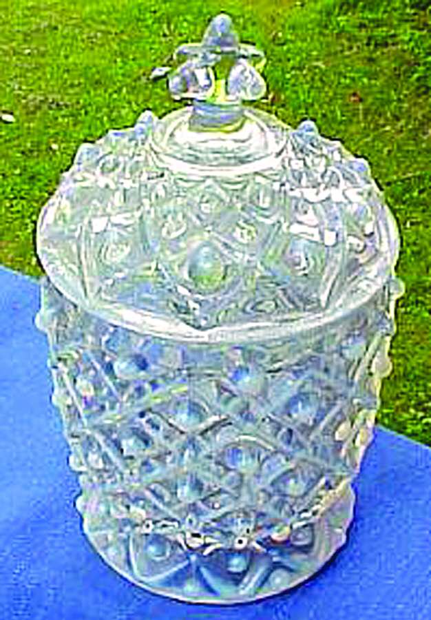 Hobnail in Square White Opalescent Sugar Bowl & Lid by Aetna Glass Company-1