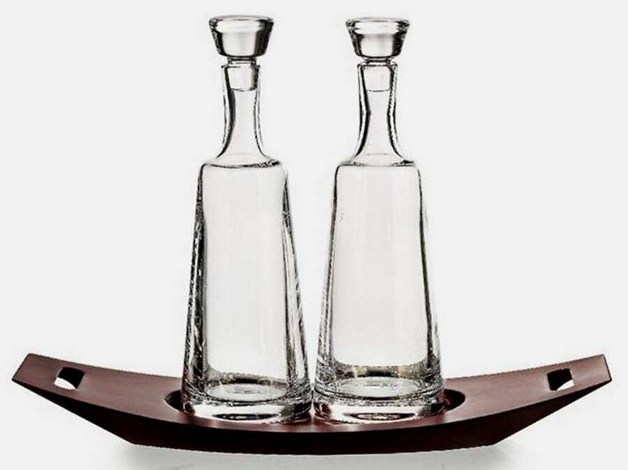 Squaddra (3 Piece) Cruet Set (2 Cruets & Wood Stand) by Atlantis-1