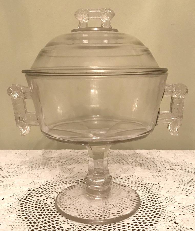 Wheel and Comma Clear Compote & Lid by Aetna Glass Company-1