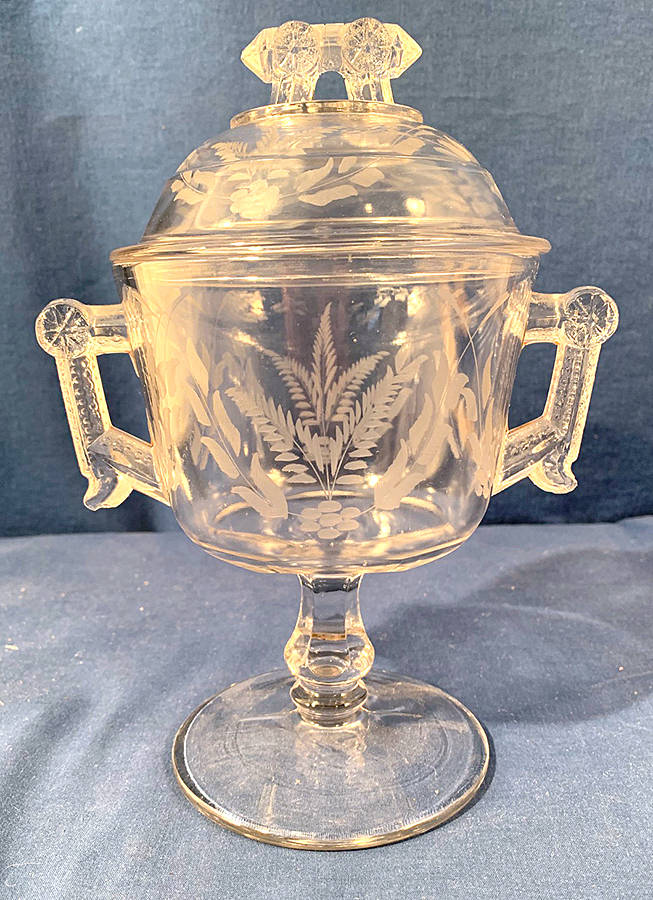 Wheel and Comma Dec. #1 Sugar Bowl & Lid by Aetna Glass Company-1