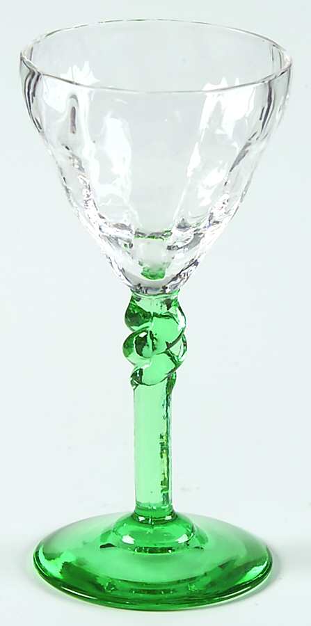 325 Green (Green Stem, Block Optic) Cordial Glass by Bryce-1