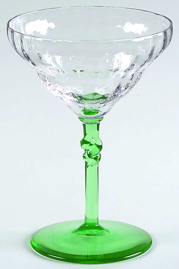 325 Green (Green Stem, Block Optic) Champagne/Tall Sherbet by Bryce-1