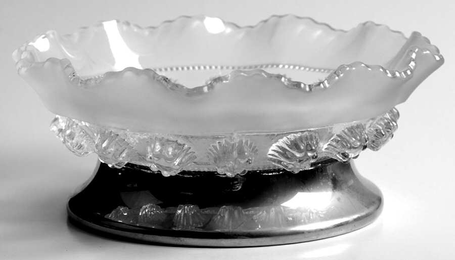 Catherine Frosted Clear 5" Metal Base Nappy by Bagley Glass-1