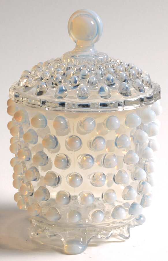 Overall Hobnail White Opalescent Sugar Bowl & Lid by Beatty-1