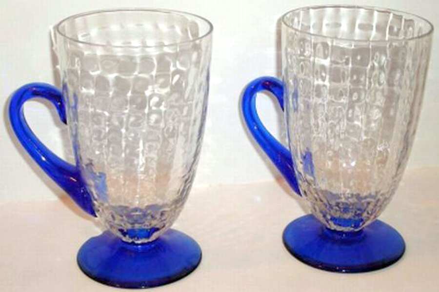 355 (Block Optic, Blue Iridescent Stem) Handled Footed Ice Tea by Bryce-1