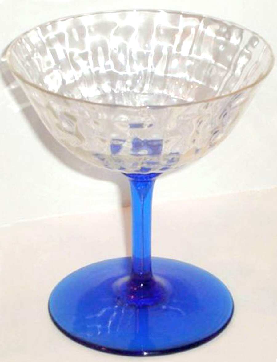 355 (Block Optic, Blue Iridescent Stem) Champagne/Tall Sherbet by Bryce-1