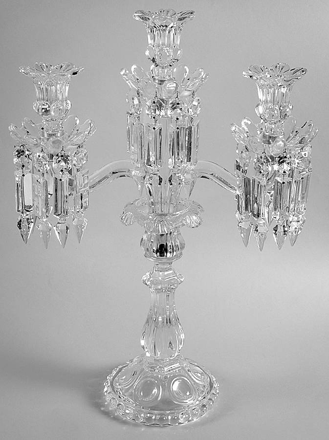 Medallion 3-Light Candelabra with Bobeche and Prisms by Baccarat-1