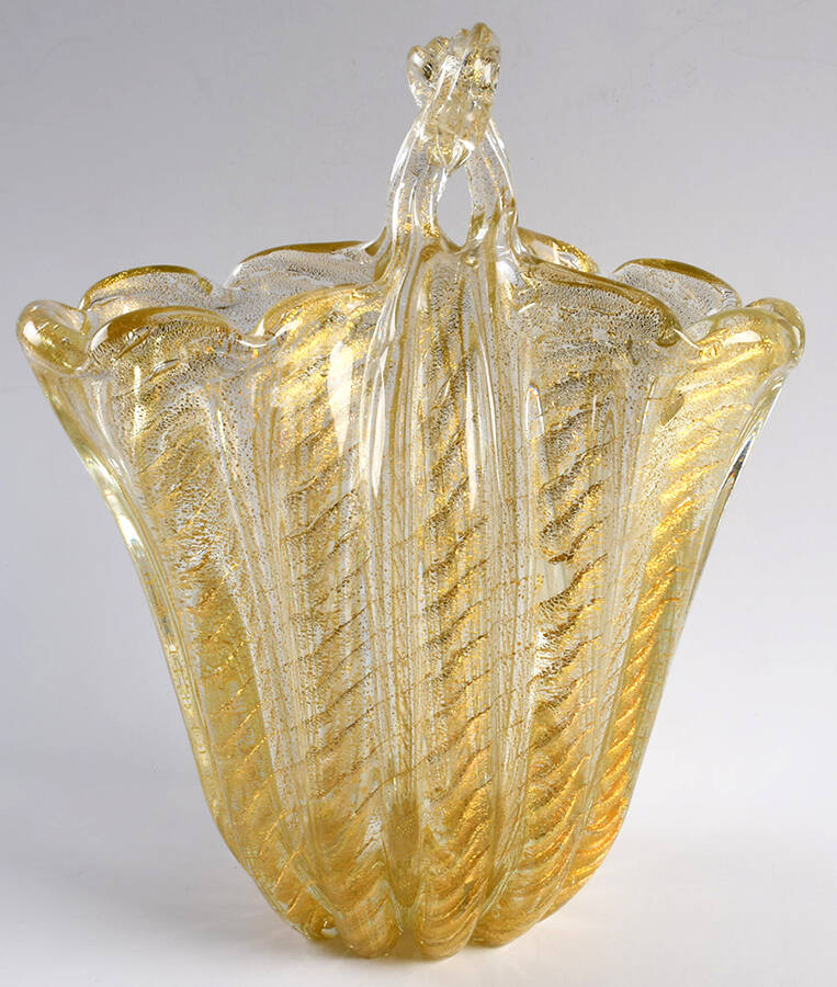 Giftware 11" Basket Vase by Barovier Toso Crysta-1