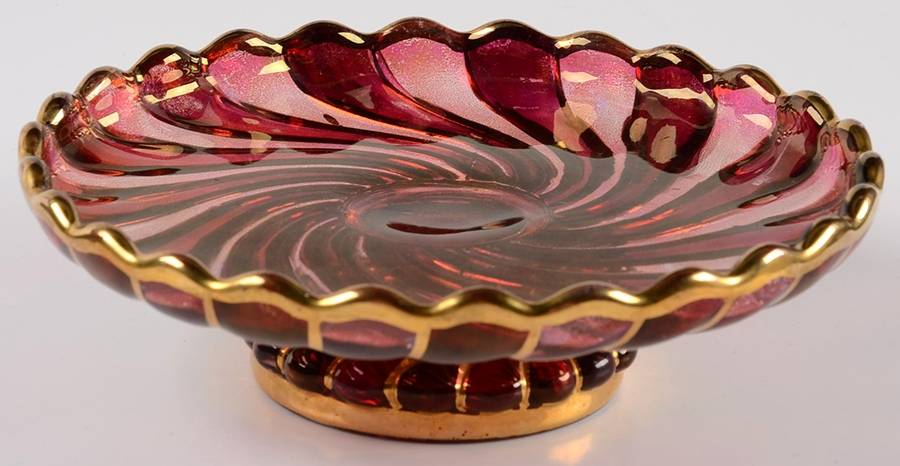 Swirl Cranberry (Gold) 1" Low Open Compote by Baccarat-1