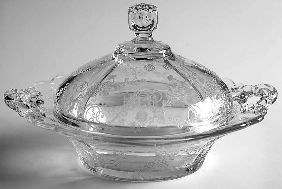 Elaine Clear (Stem 3500) 3400 Round Butter & Lid w/Square Knob by Cambridge-1