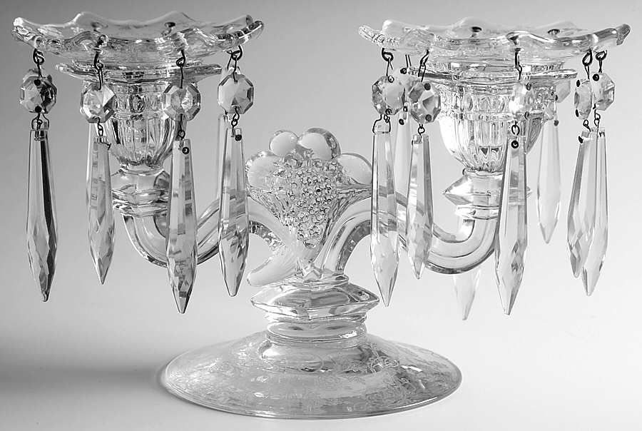 Elaine Clear (Stem 3500) 6" 2 Light Candelabra W/2 Bobeche & 16 Prisms by Cambridge-1