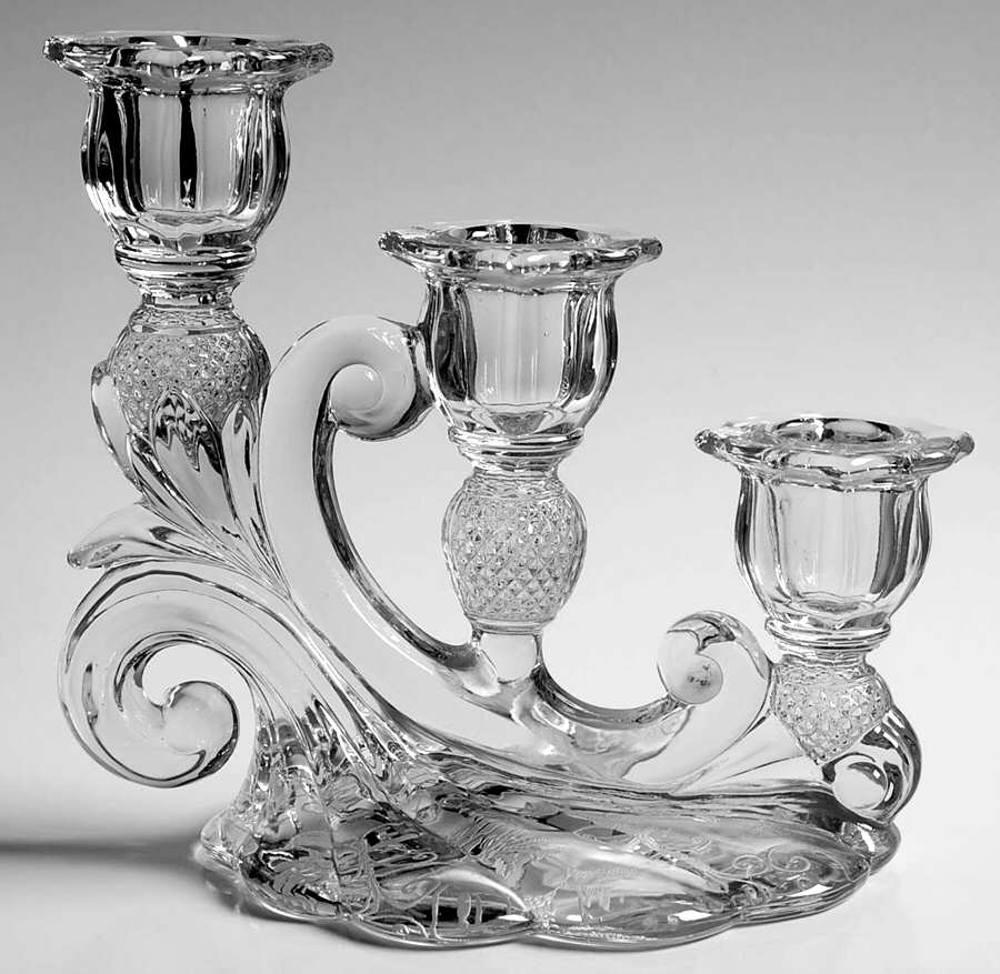 Elaine Clear (Stem 3500) 3400/1338 3 Light Candlestick, Crosshatched by Cambridge-1