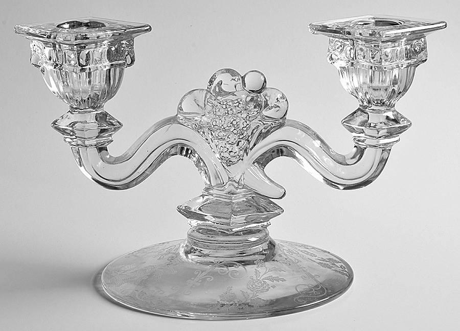 Elaine Clear (Stem 3500) 3500 Dbl Lt Cornucopia Ctr Candlestick w/No Lines by Cambridge-1