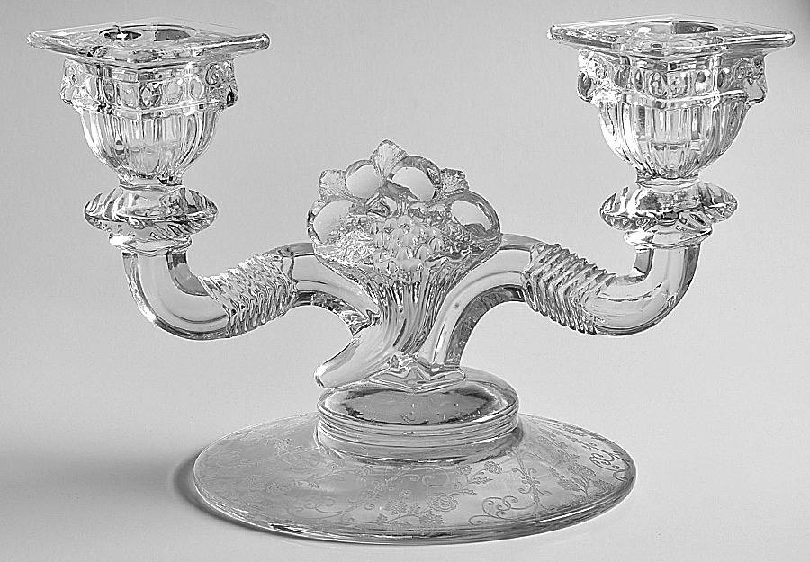 Elaine Clear (Stem 3500) 3500 Shp Dbl Lt Cornucopia Ctr Candlestick w/lines by Cambridge-1