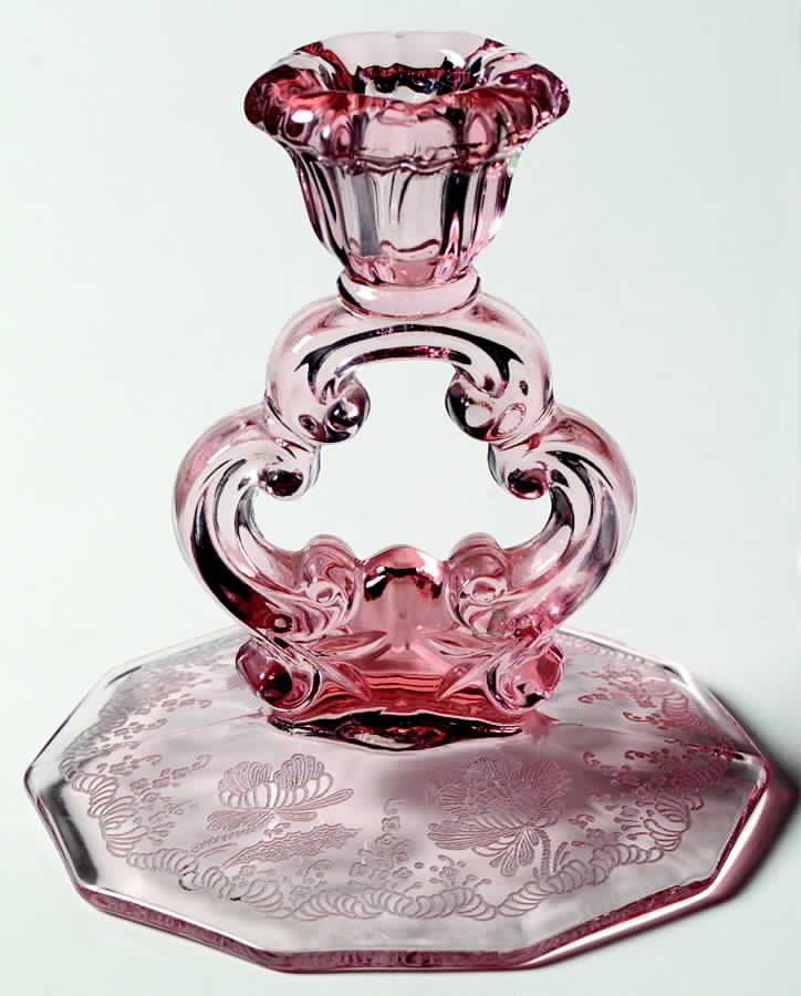 Gloria Pink (Stem 3130) 5" KeyHole Candlestick w/10 Sided Base by Cambridge-1