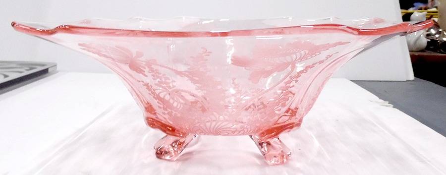 Gloria Pink (Stem 3130) #3400 12" Square 4 Toed Bowl by Cambridge-1