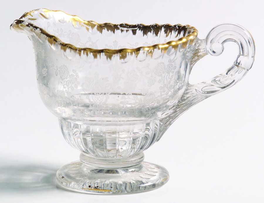 Rose Point Clear (Stem 3500, Gold Trim, Etched) Individual Creamer (Shape 3500) by Cambridge-1