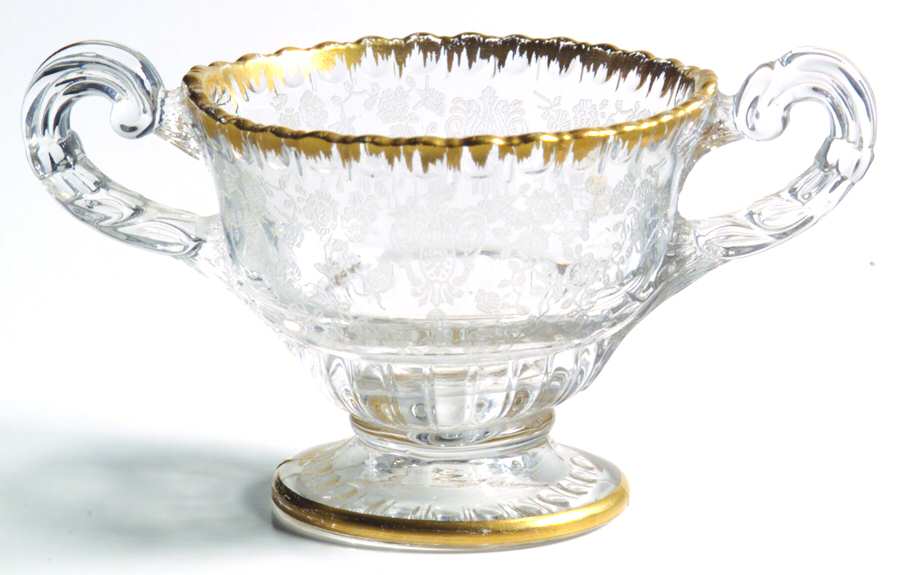 Rose Point Clear (Stem 3500, Gold Trim, Etched) Individual Open Sugar (Shape 3500) by Cambridge-1