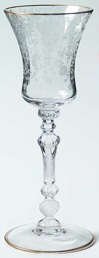Rose Point Clear (Stem 3500, Gold Trim, Etched) Wine Glass by Cambridge-1