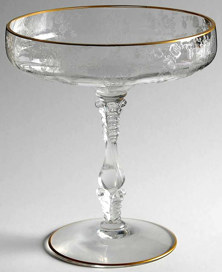 Rose Point Clear (Stem 3121, Gold Trim) Round Compote (Height X Width) by Cambridge-1