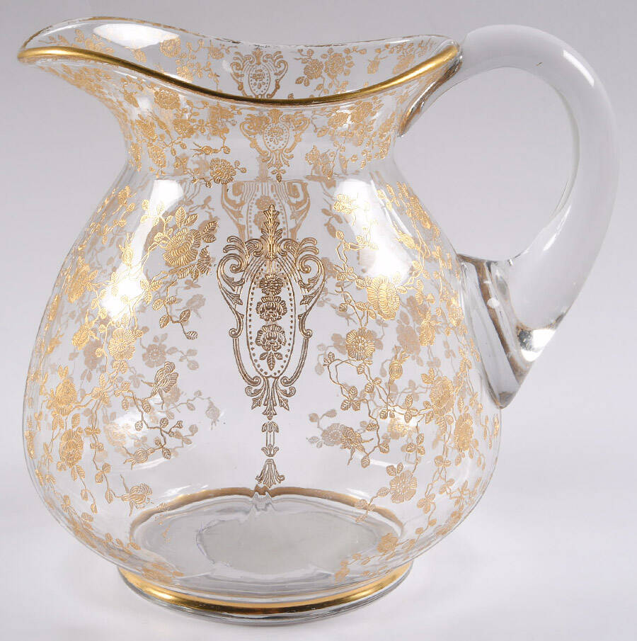 Rose Point Clear (Stem 3500, Gold Encrusted) 80 Oz Doulton Pitcher with Modified Handle by Cambridge-1