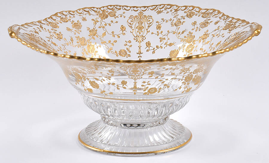 Rose Point Clear (Stem 3500, Gold Encrusted) 12" Handled Footed Bowl by Cambridge-1