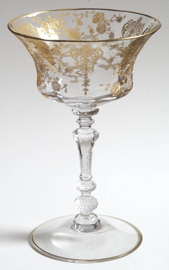 Rose Point Clear (Stem 3500, Gold Encrusted) Champagne/Tall Sherbet by Cambridge-1