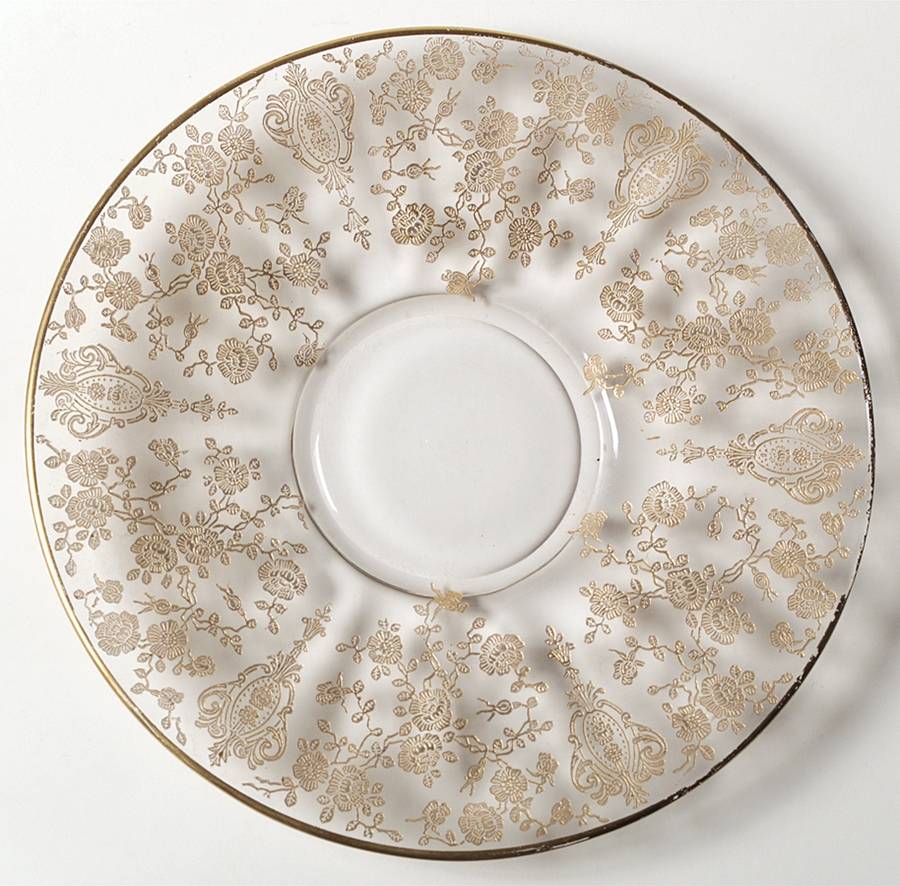 Rose Point Clear (Stem 3500, Gold Encrusted) Shape 3500 Finger Bowl, Plate Only by Cambridge-1