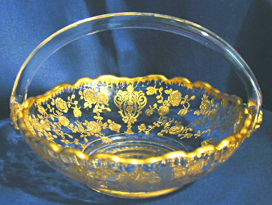 Rose Point Clear (Stem 3500, Gold Encrusted) 6" Handled Basket by Cambridge-1