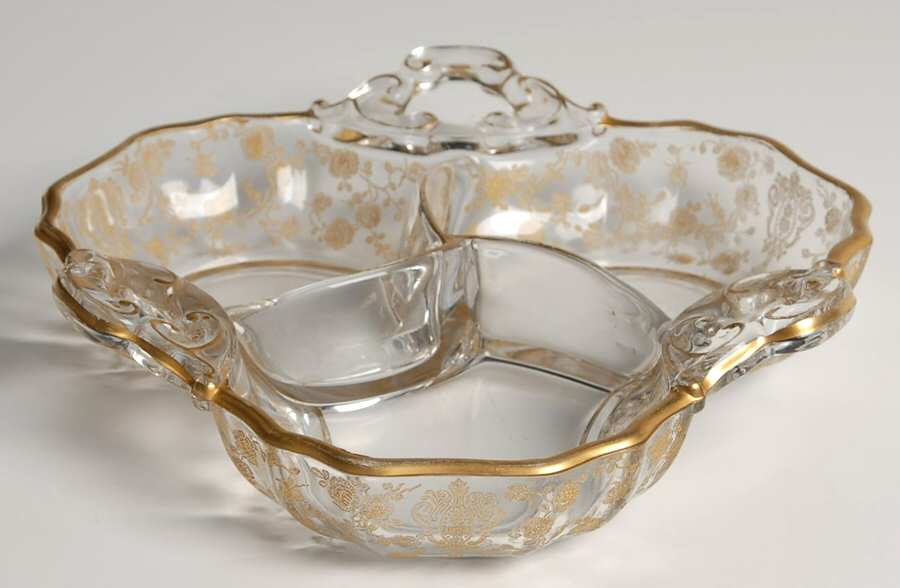 Rose Point Clear (Stem 3500, Gold Encrusted) 3500/57 3 Part Candy/Relish by Cambridge-1