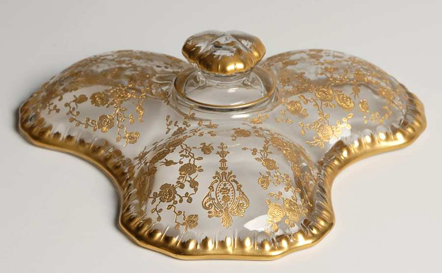 Rose Point Clear (Stem 3500, Gold Encrusted) Lid for 3500/57 3 Part Candy/Relish by Cambridge-1