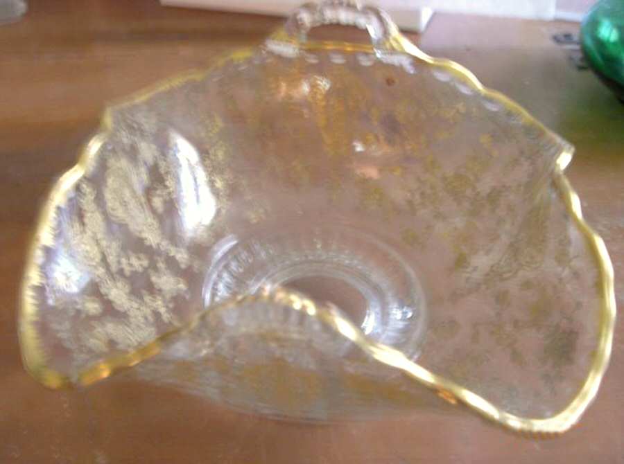Rose Point Clear (Stem 3500, Gold Encrusted) 6" Basket with 2 Handles by Cambridge-1