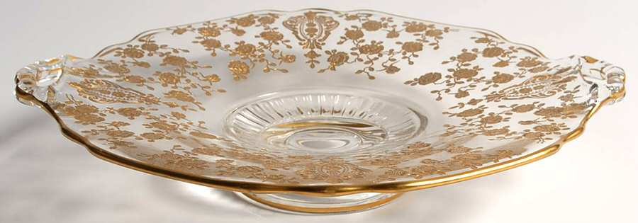 Rose Point Clear (Stem 3500, Gold Encrusted) 8" Footed Plate by Cambridge-1