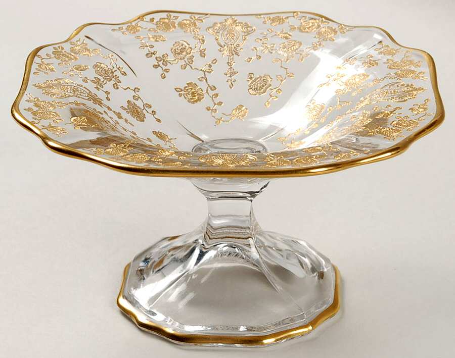 Rose Point Clear (Stem 3500, Gold Encrusted) Cheese Stand (Shape 3400) by Cambridge-1